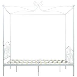 Berkfield Home Elegant Canopy Bed Frame White Metal 120x200 cm - Size: Small Double - thumbnail 4