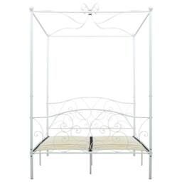 Berkfield Home Elegant Canopy Bed Frame White Metal 120x200 cm - Size: Small Double - thumbnail 1