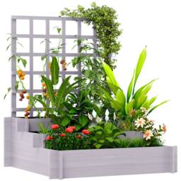 OUTSUNNY 3 Tier Wooden Garden Planters with Trellis for Vine Climbing Plants in Grey - thumbnail 2