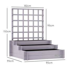 OUTSUNNY 3 Tier Wooden Garden Planters with Trellis for Vine Climbing Plants in Grey - thumbnail 3
