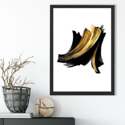 ARTZE Abstract Black & Gold Paint Strokes Framed Print SIZE: A3 with Black Frame - Size: A4 - thumbnail 2