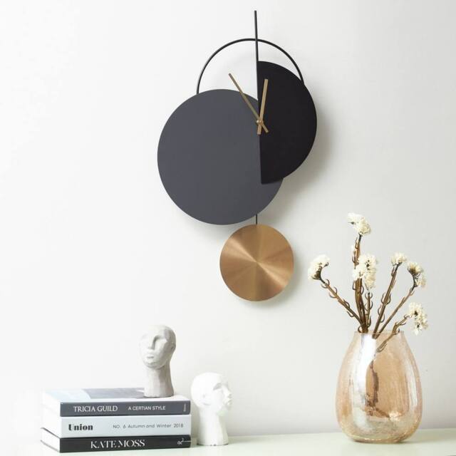 Wyld and Coco Clocks Wall Clock - Minimalist Grey Black Gold Pendulum 32 x 60 cm - image 1
