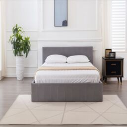 KOSY KOALA Ottoman Bed Gas Lift Storage Grey 4ft6 Double with 1 Mattress Line Pattern Velvet Bedroom - thumbnail 2