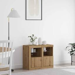 Berkfield Home Side Cabinets with LED Lights 2 pcs Artisan Oak 41x37x67 cm in Brown - Size: 41 x 37 x 67 cm - thumbnail 2