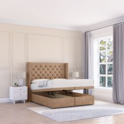 Sloomy Dior Naples Fabric Ottoman Bed End Opening With Sprung Memory Mattress & 54 Inch Floorstanding Headboard With Wings - Size: Super King - thumbnail 1