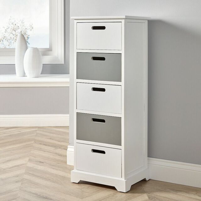 Home Source 5 Drawer Chest Tallboy Wooden Bedroom Storage Fully Assembled in White - image 1