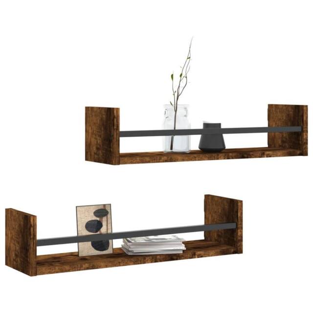Berkfield Home Wall Shelves with Bars 2 pcs Smoked Oak 60x16x14 cm in Brown - Size: 60 x 16 x 14 cm - image 1