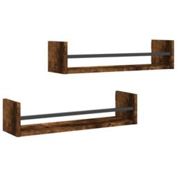 Berkfield Home Wall Shelves with Bars 2 pcs Smoked Oak 60x16x14 cm in Brown - Size: 60 x 16 x 14 cm - thumbnail 3
