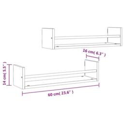 Berkfield Home Wall Shelves with Bars 2 pcs Smoked Oak 60x16x14 cm in Brown - Size: 60 x 16 x 14 cm - thumbnail 8