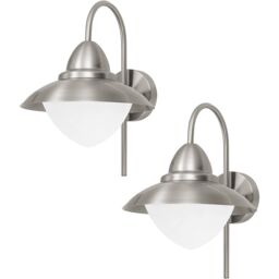 Loops 2 PACK IP44 Outdoor Wall Light Stainless Steel Opal Fisherman 60W E27 Lamp in Metallics