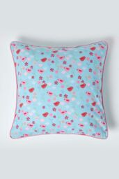 Homescapes Cotton Birds & Flower Cushion Cover in Blue - Size: 45 cm x 45 cm - thumbnail 1