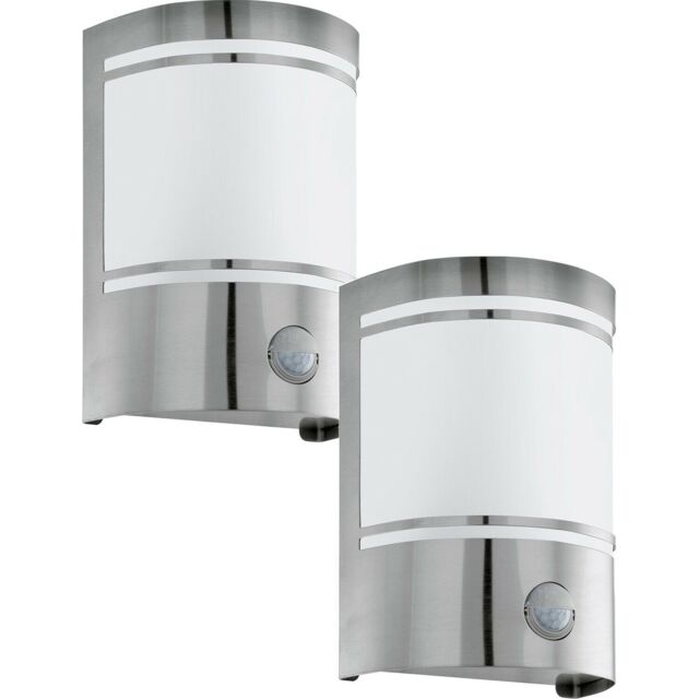 Loops 2 PACK IP44 Outdoor Wall Light & PIR Motion Sensor Stainless Steel 1x 40W E27 in Metallics - image 1