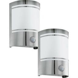 Loops 2 PACK IP44 Outdoor Wall Light & PIR Motion Sensor Stainless Steel 1x 40W E27 in Metallics