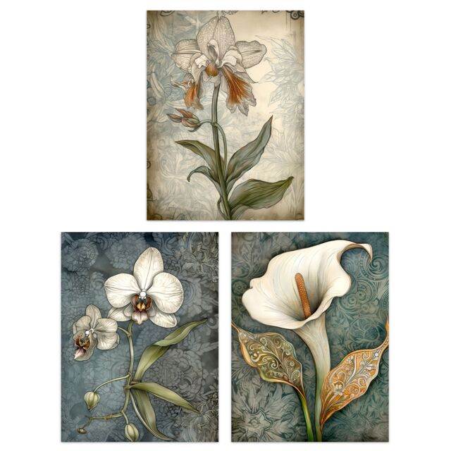 Artery8 Set of 3 Elegant Single Calla Lily & Orchids Flowers Calming Art Deco Style Artwork Unframed Wall Art Living Room Poster Prints Pack - image 1