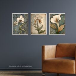 Artery8 Set of 3 Elegant Single Calla Lily & Orchids Flowers Calming Art Deco Style Artwork Unframed Wall Art Living Room Poster Prints Pack - thumbnail 2