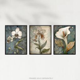 Artery8 Set of 3 Elegant Single Calla Lily & Orchids Flowers Calming Art Deco Style Artwork Unframed Wall Art Living Room Poster Prints Pack - thumbnail 5