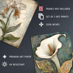 Artery8 Set of 3 Elegant Single Calla Lily & Orchids Flowers Calming Art Deco Style Artwork Unframed Wall Art Living Room Poster Prints Pack - thumbnail 4