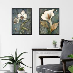 Artery8 Set of 3 Elegant Single Calla Lily & Orchids Flowers Calming Art Deco Style Artwork Unframed Wall Art Living Room Poster Prints Pack - thumbnail 6