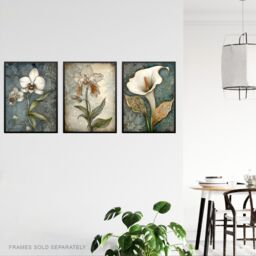 Artery8 Set of 3 Elegant Single Calla Lily & Orchids Flowers Calming Art Deco Style Artwork Unframed Wall Art Living Room Poster Prints Pack - thumbnail 3