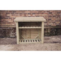 Churnet Valley Garden Furniture Ltd 4 x 4 Feet Log Store with Kindling Shelf - Partially Assembled in Brown - thumbnail 2