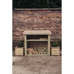 Churnet Valley Garden Furniture Ltd 4 x 4 Feet Log Store with Kindling Shelf - Partially Assembled in Brown