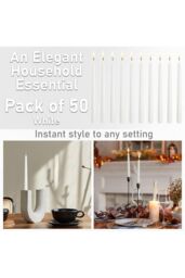 Deco Express Candles Set Classic Dripless Tapered Metallic Unscented 8 Hours Décor in White - Size: 50 Pieces - thumbnail 3