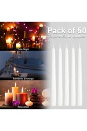 Deco Express Candles Set Classic Dripless Tapered Metallic Unscented 8 Hours Décor in White - Size: 50 Pieces - thumbnail 6