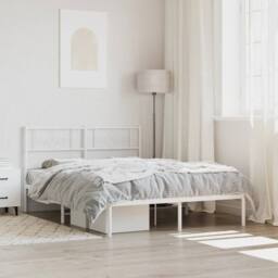 Berkfield Home Metal Bed Frame with Headboard White 135x190 cm Double