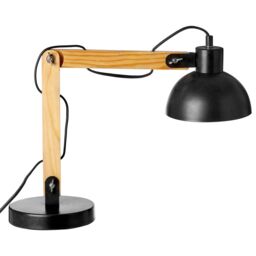 Orsina Ambiant Wood & Metal Table Lamp, Versatile Bedside Table Lamp, Modern Rustic Livingroom Table Lamp in Black - thumbnail 2