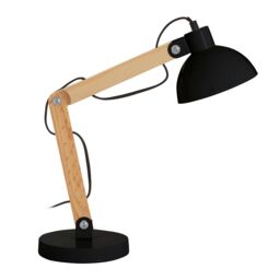 Orsina Ambiant Wood & Metal Table Lamp, Versatile Bedside Table Lamp, Modern Rustic Livingroom Table Lamp in Black