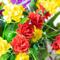 Primrose Pair of Artificial Wildflower Flowers Rattan Hanging Basket Decoration Purple Yellow & Orange 25cm in Green - thumbnail 5