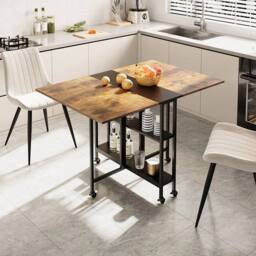 EONLION Industrial Drop Leaf Dining Table Kitchen Rustic Folding Desk in Brown - Size: 100 cm - thumbnail 3
