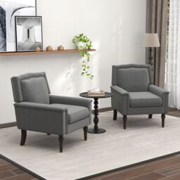 Costway Modern Armchair Linen Fabric Upholstered Single Sofa Side Chair with Nailhead Trim in Grey - thumbnail 4