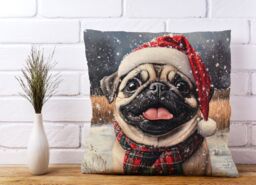 Warren Reed - Designer Christmas Pug Cushion in Brown - Size: 60 cm x 60 cm - thumbnail 2