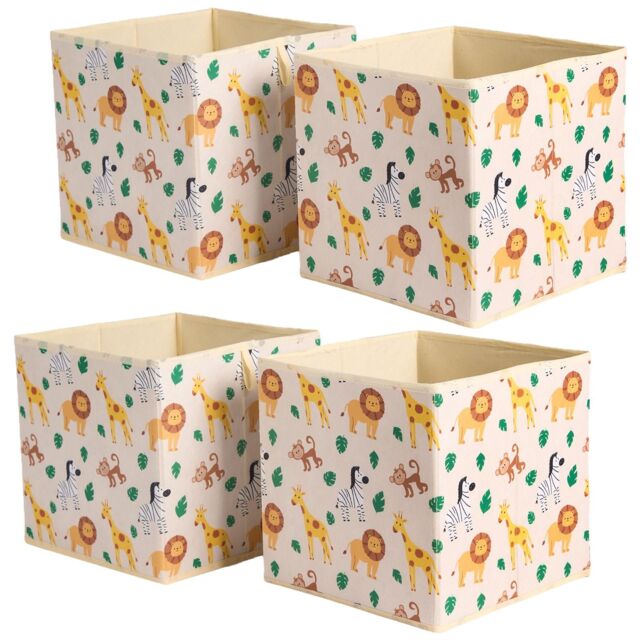 OHS Set Of 4 Safari Storage Box Cubes Folding Space Saving Shelf Boxes in Beige - image 1