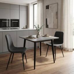 FWStyle 70x70 Nova Grey Marble Effect Square Fixed Sintered Stone Dining Table - thumbnail 1
