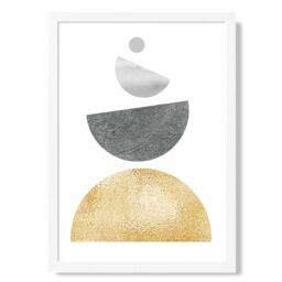 ARTZE Grey & Yellow Semi Circles Mid Century Geometric Framed Print SIZE: A2 with White Frame - Size: A4 - thumbnail 1