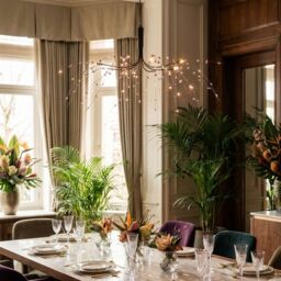 Orsina Black & Clear 8 Light Ceiling Light, Adjustable Chrome Stems, Striking Centrepiece For Modern Interiors in Purple - thumbnail 2