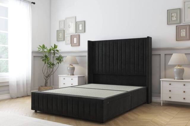 "Sloomy Marlborough Plush Divan Base No Drawers 54"" Headboard 12""Footboard in Black - Size: Small Single" - image 1