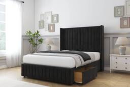 "Sloomy Marlborough Plush Divan Base No Drawers 54"" Headboard 12""Footboard in Black - Size: Small Single" - thumbnail 4