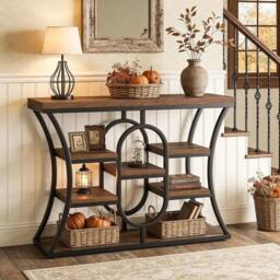 VOGREX 41.3-Inch Console Table Industrial Narrow Entryway Table in Brown - thumbnail 5