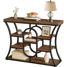 VOGREX 41.3-Inch Console Table Industrial Narrow Entryway Table in Brown