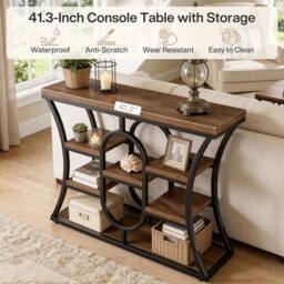 VOGREX 41.3-Inch Console Table Industrial Narrow Entryway Table in Brown - thumbnail 4