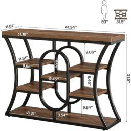 VOGREX 41.3-Inch Console Table Industrial Narrow Entryway Table in Brown - thumbnail 2
