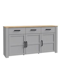 Wyld Haus Bramblecroft Grey & Natural Oak Wide Sideboard 3 Doors 3 Drawers - thumbnail 3