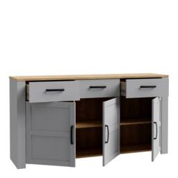 Wyld Haus Bramblecroft Grey & Natural Oak Wide Sideboard 3 Doors 3 Drawers - thumbnail 5
