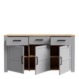 Wyld Haus Bramblecroft Grey & Natural Oak Wide Sideboard 3 Doors 3 Drawers - thumbnail 6