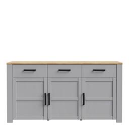 Wyld Haus Bramblecroft Grey & Natural Oak Wide Sideboard 3 Doors 3 Drawers - thumbnail 4