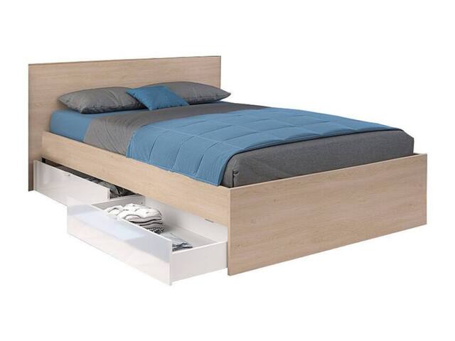 Vente-unique Bed With 2 Drawers 140 X 190 Cm - Colours: Natural & Shiny White in Light Oak - Size: Double - image 1