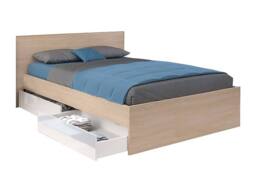 Vente-unique Bed With 2 Drawers 140 X 190 Cm - Colours: Natural & Shiny White in Light Oak - Size: Double - thumbnail 3